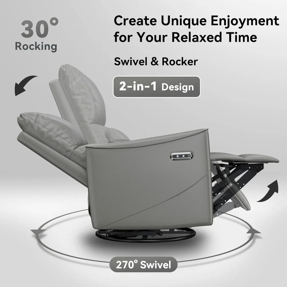 Power Swivel Rocker Recliner Chair with Lumbar Support & USB