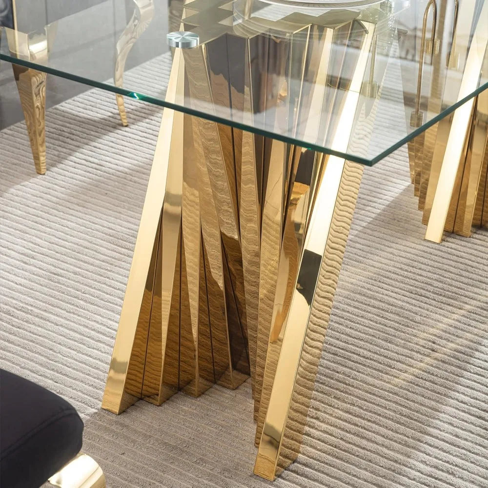 70" Modern Glass Gold Dining Table for 6-8