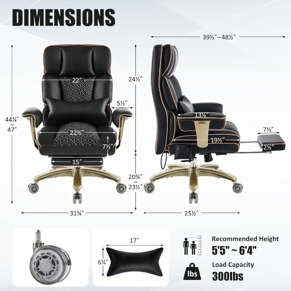 Reclining Executive Office Chair with Rocking Function, Adjustable Back Support & Lumbar Massage