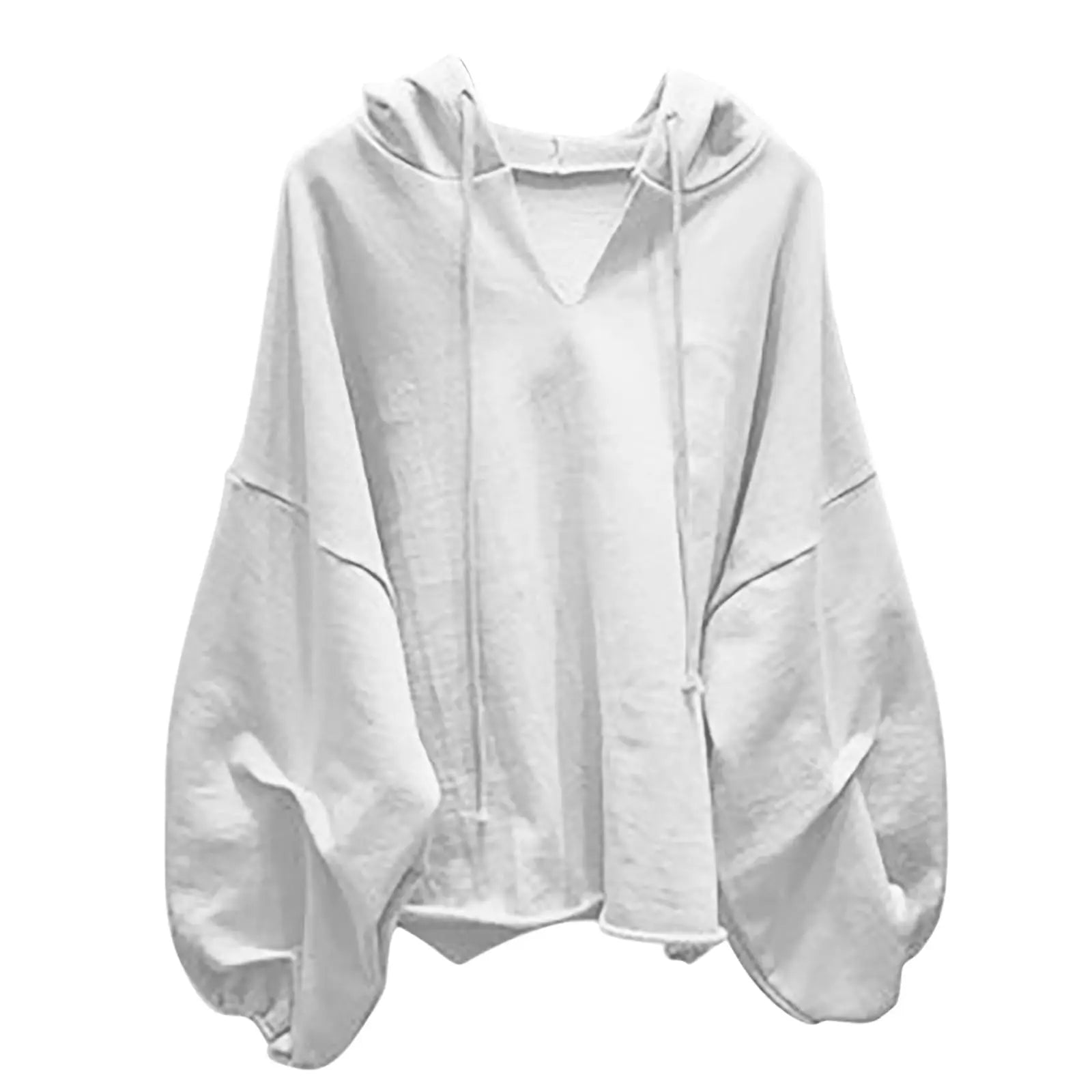 Women’s Casual Solid Color V-Neck Hooded Loose Long Sleeve Sweatshirt