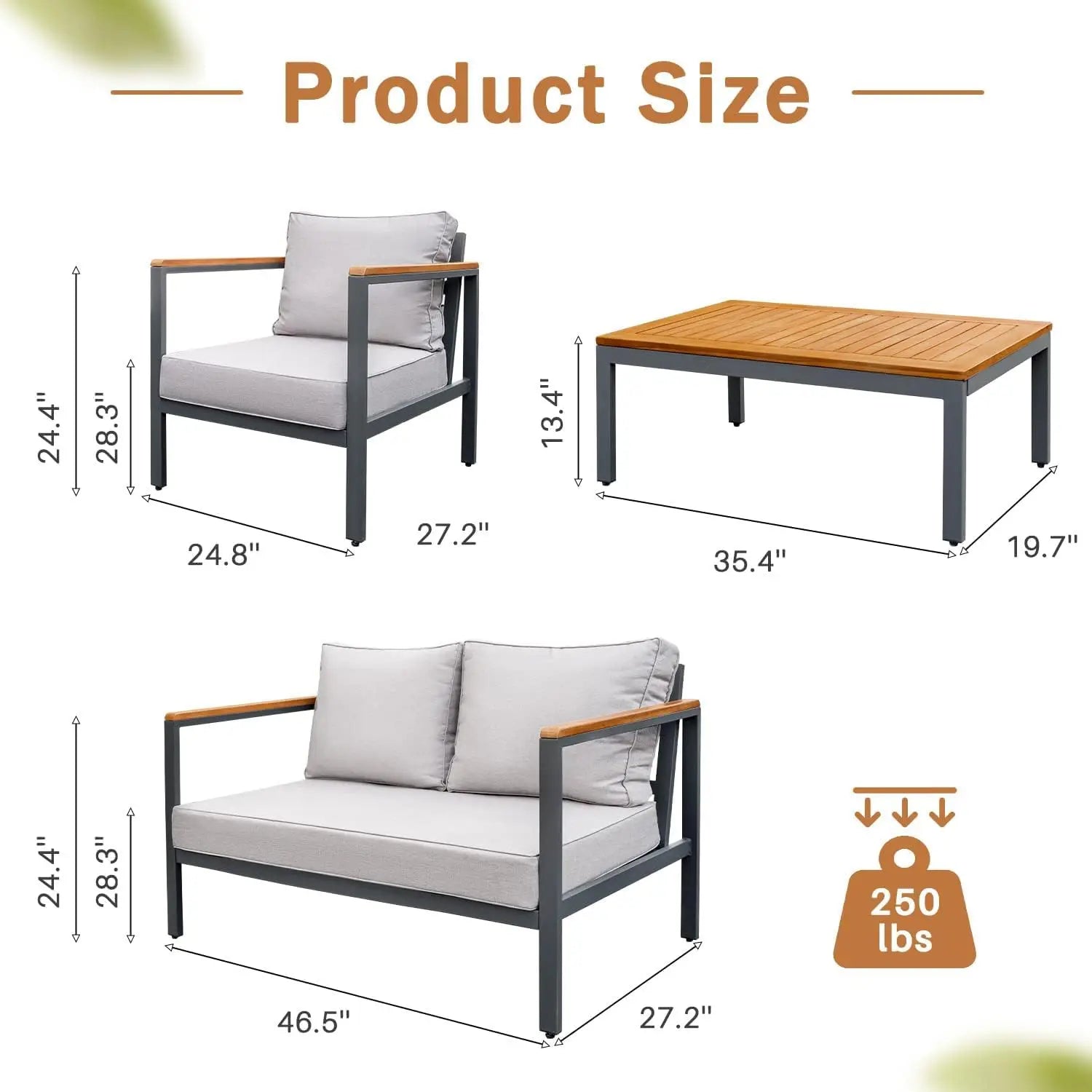 4-Piece Patio Lounge Set with Solid Wood Armrests & Tabletop, Waterproof Cushions – Light Beige
