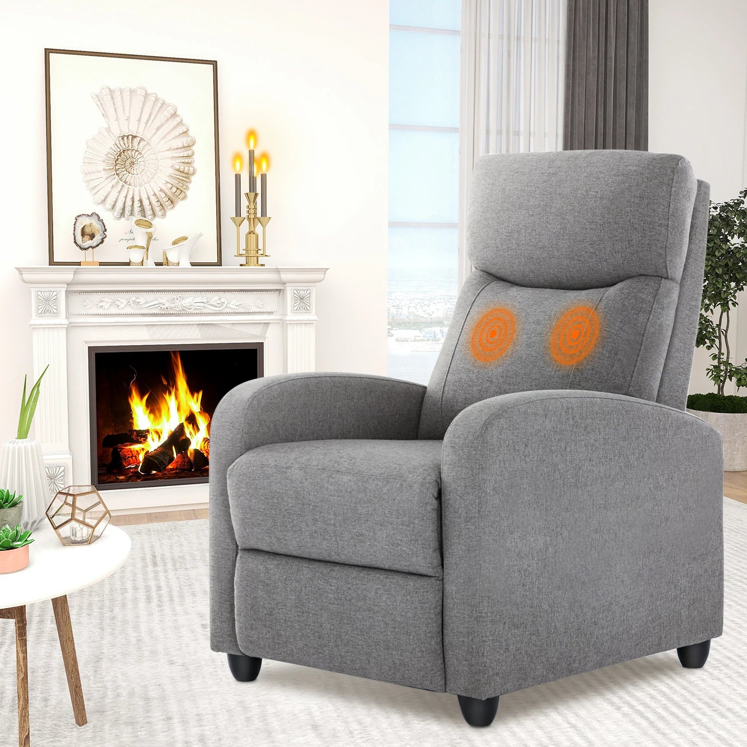 Recliner Massage Chair, Sofa Fabric, Adjustable Padded Seat Backrest, Lumbar Support