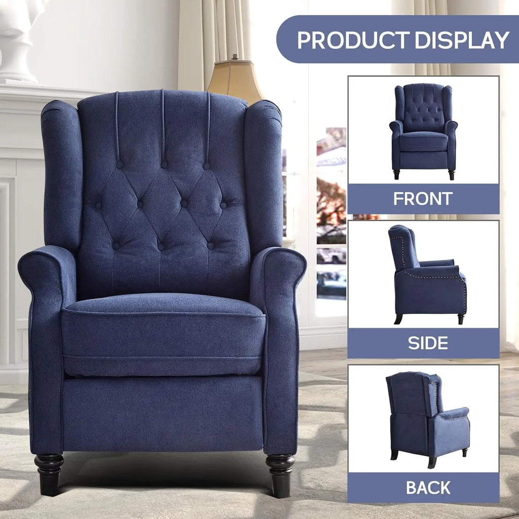 Push Back Recliner Lounge Chair, Fabric with Padded Seat