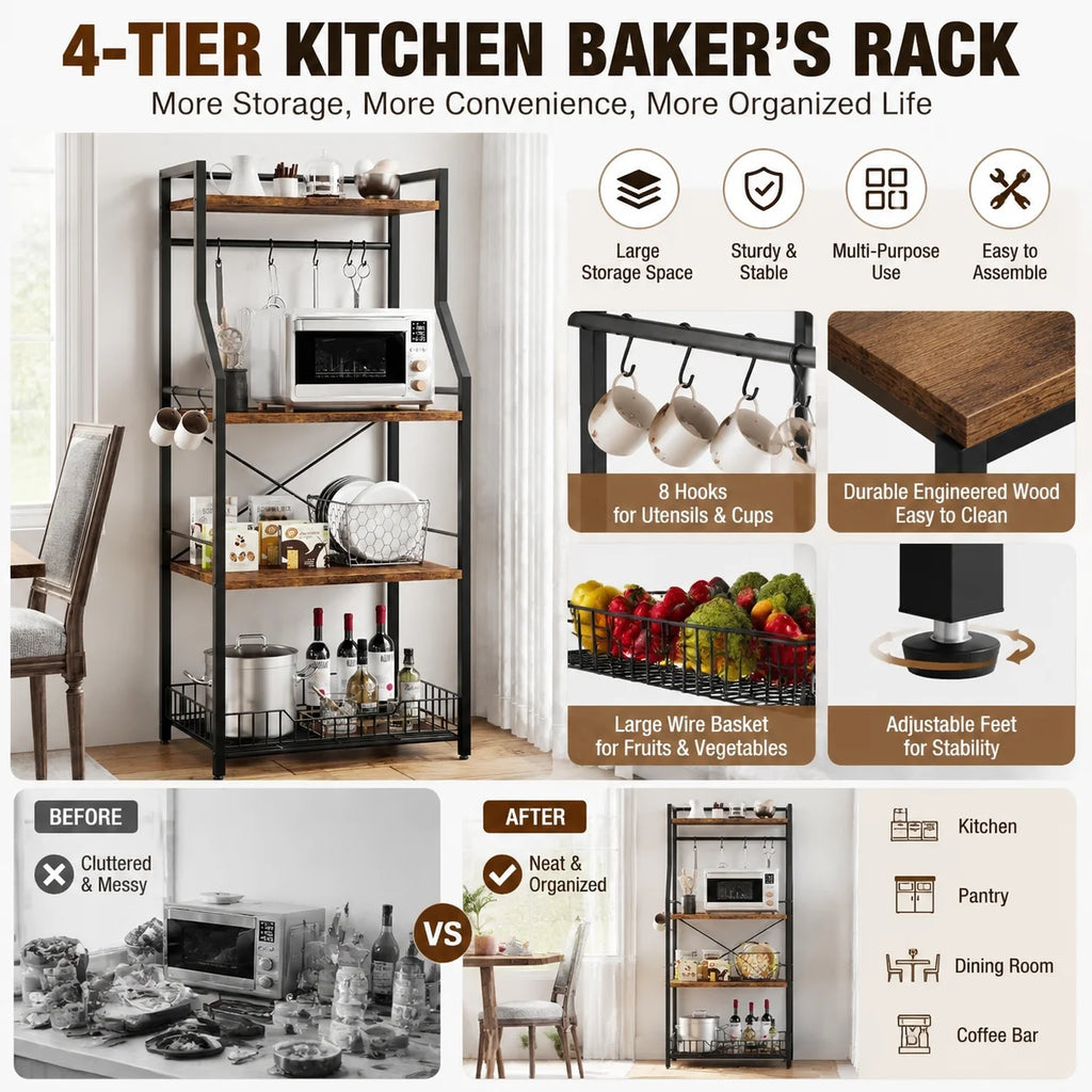 4-Tier Kitchen Bakers Rack & Coffee Bar Station