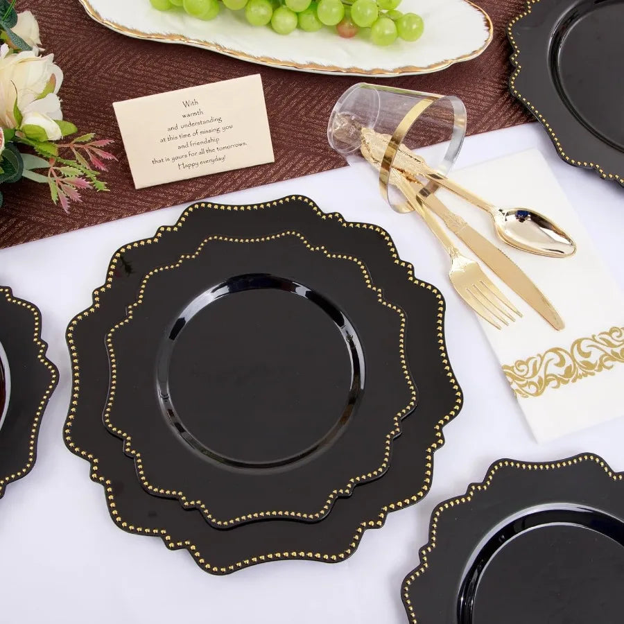 175-Piece Black Dinnerware Set with Disposable Silverware for 25 Guests