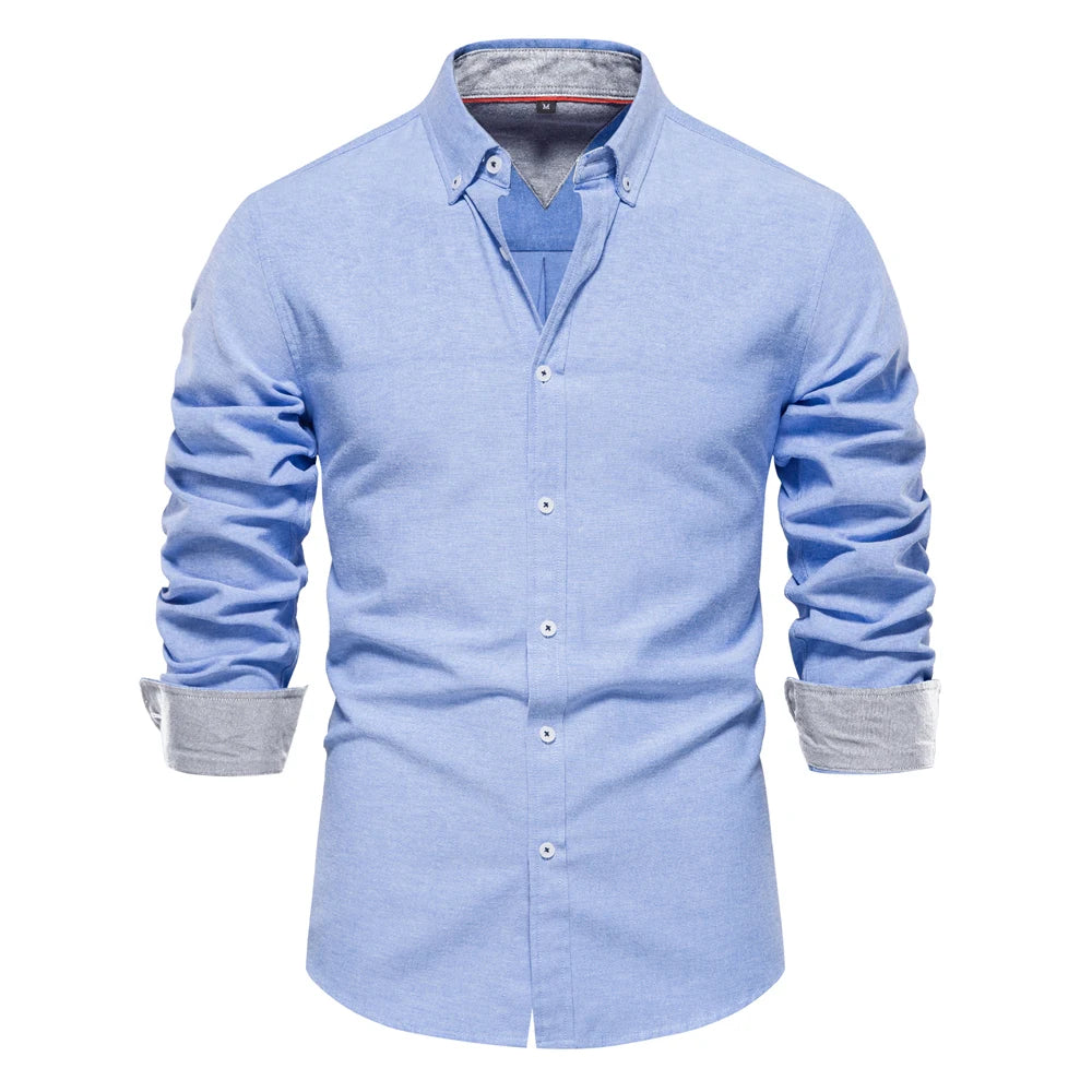 Men's Autumn Cotton Oxford Long Sleeve Shirt – Button Down, Versatile