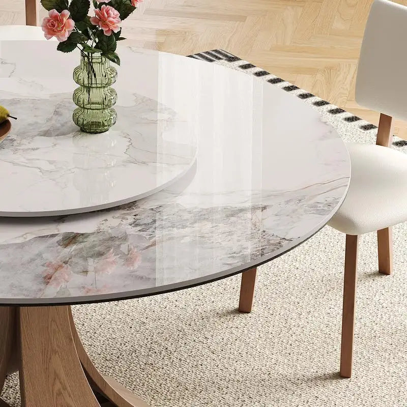 59-Inch Sintered Stone Dining Table with 35-Inch Round Turntable - Walnut Base
