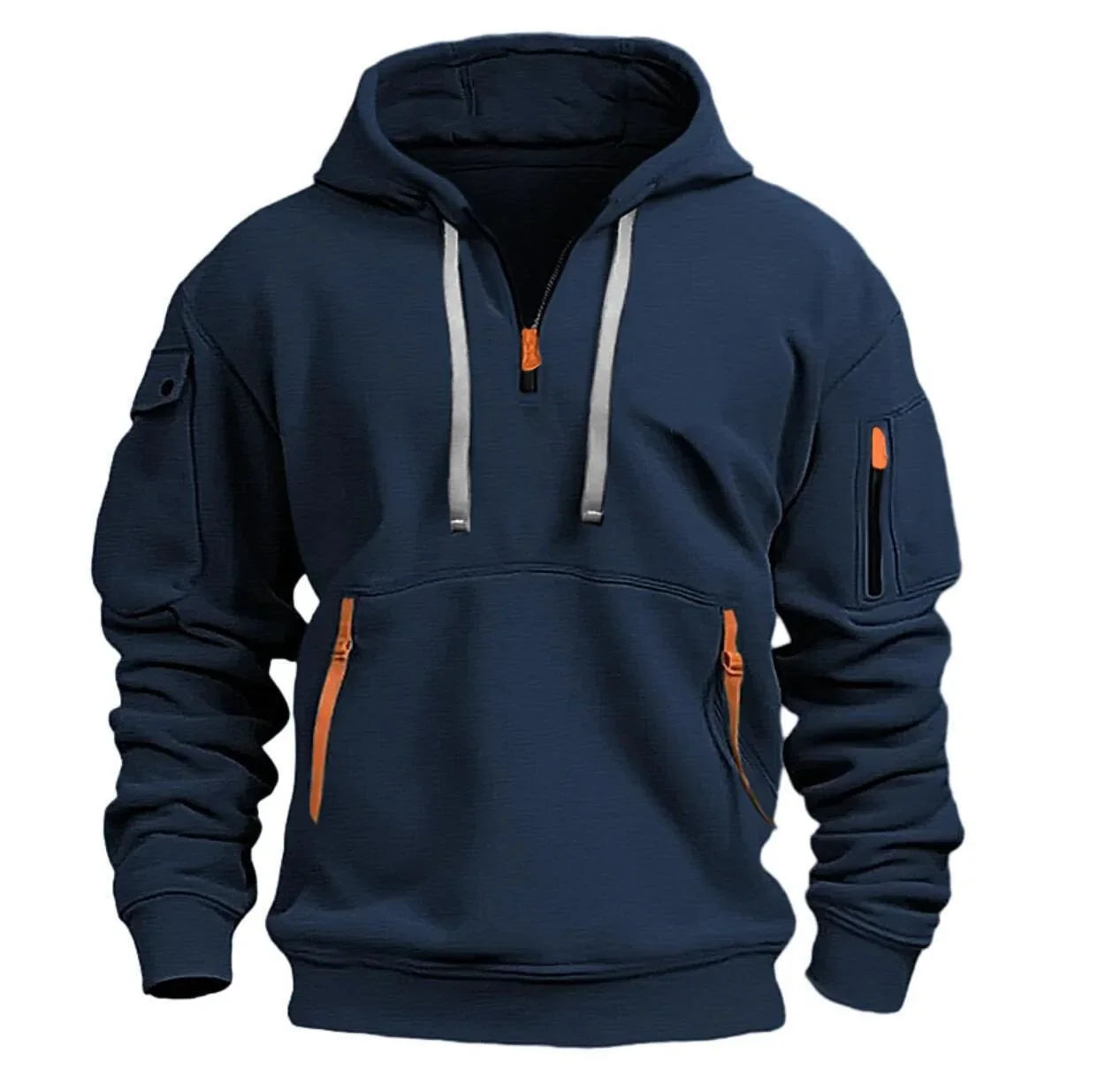 Plus Size Multi-Pocket Zipper Fleece Pullover Hooded Sweatshirt - Unisex