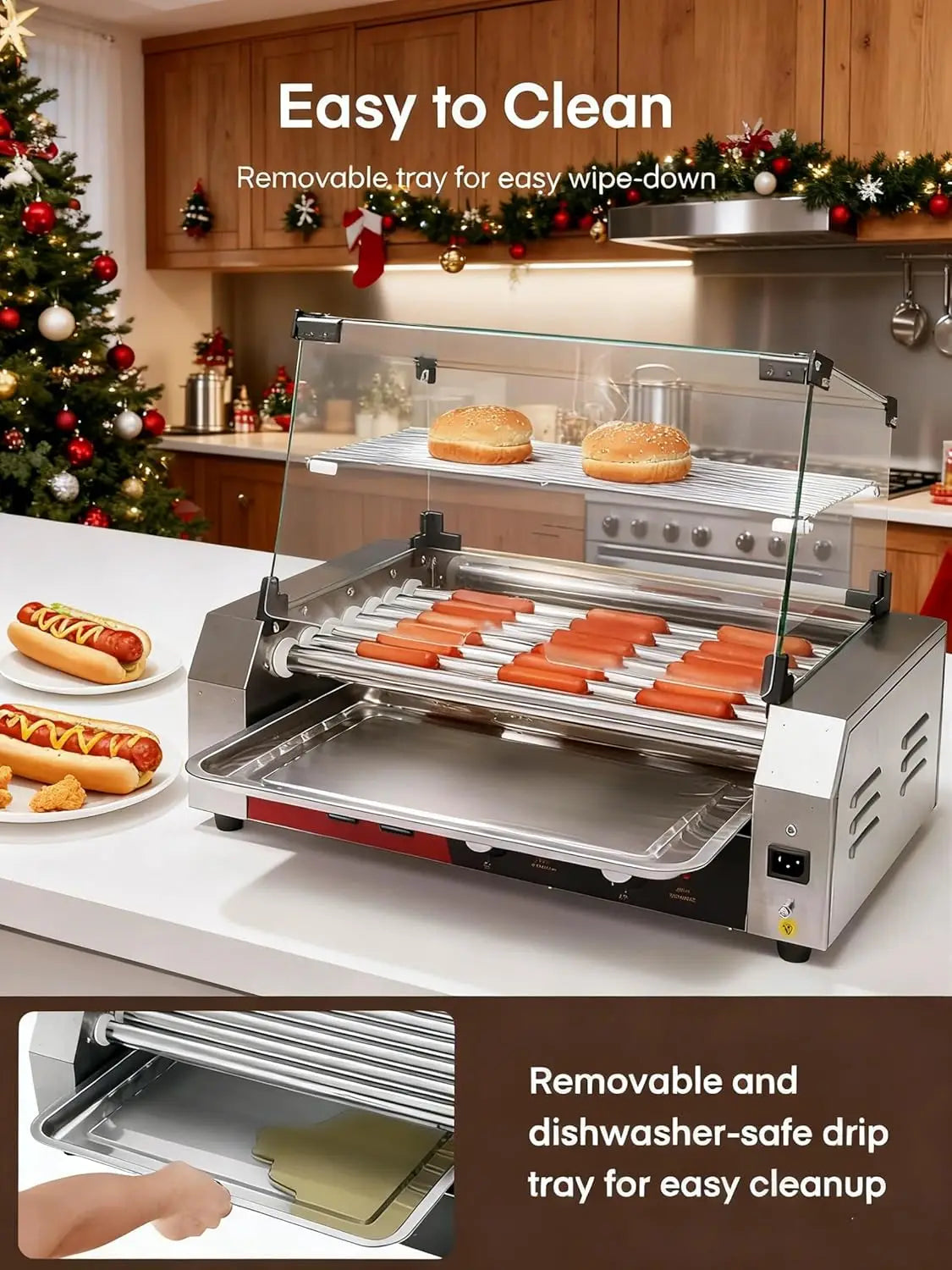 7 Roller Hot Dog Machine with Bun Warmer