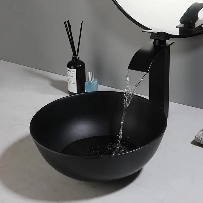 13" Round Stone Resin Vessel Sink with Drain Combo – Above Counter