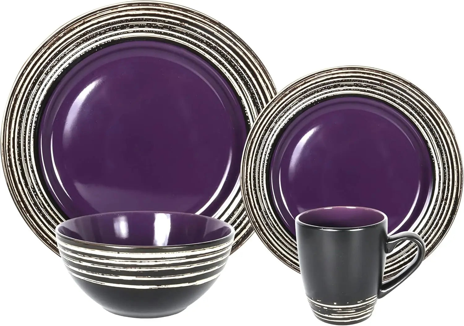 Stoneware Handcrafted Tree Bark Effect Glaze Dinnerware Set – Lavender/Purple (16pcs)