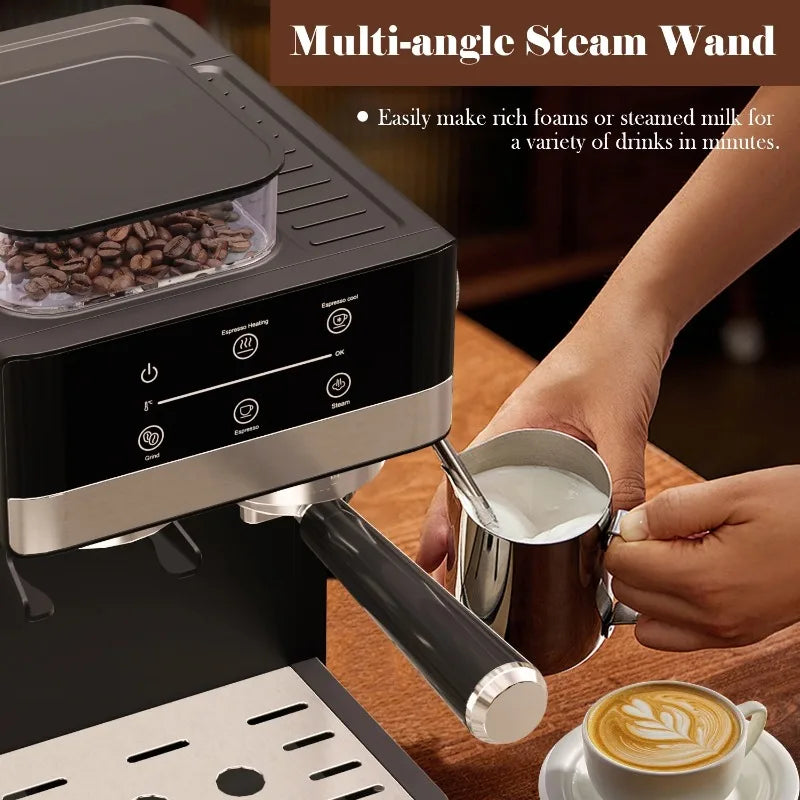Espresso Machine with Grinder, 20-Bar Semi-Automatic Coffee Maker