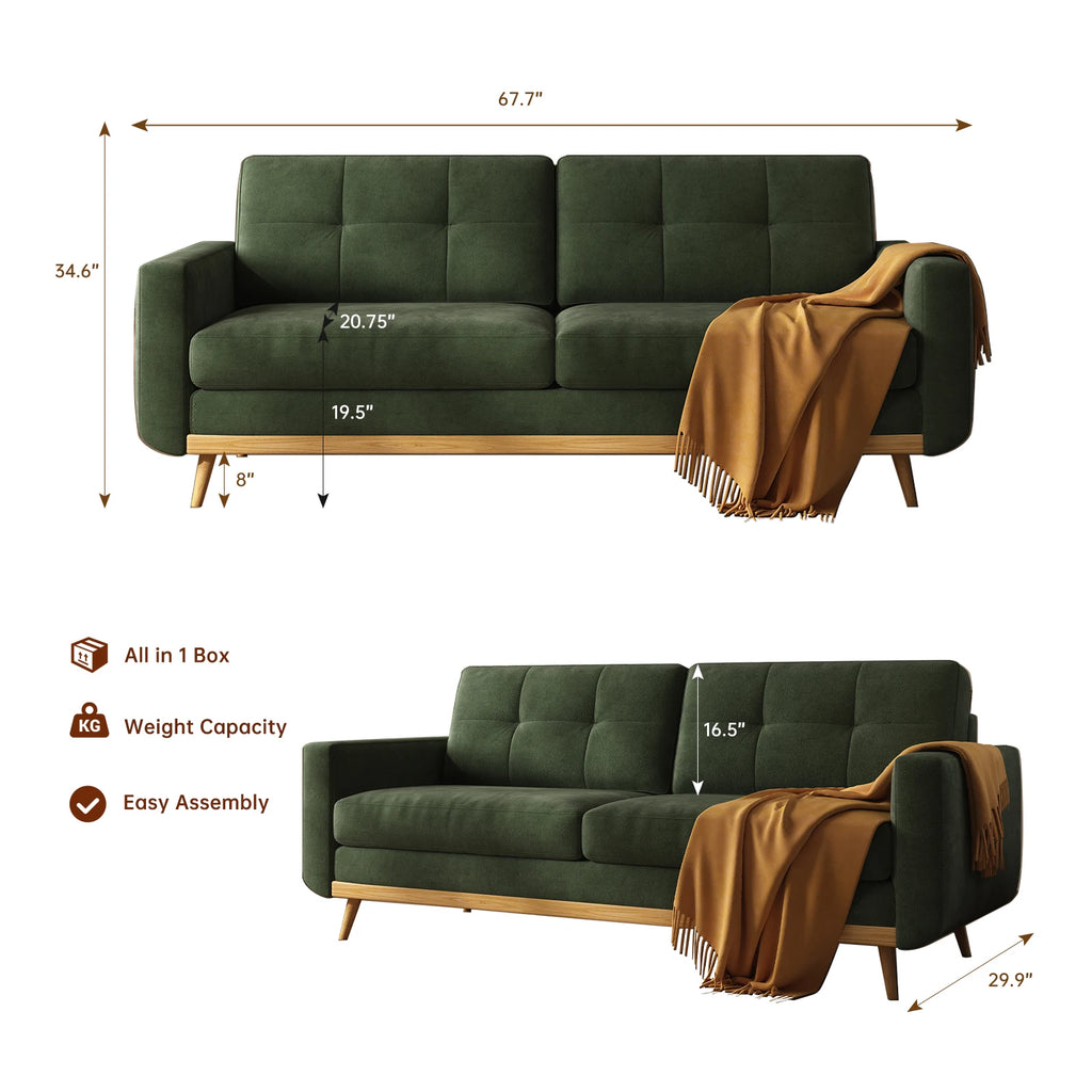 Mid-Century Modern Loveseat Sofa with Wooden Legs