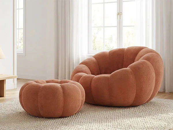 Pumpkin Shape Accent Chair with Footstool