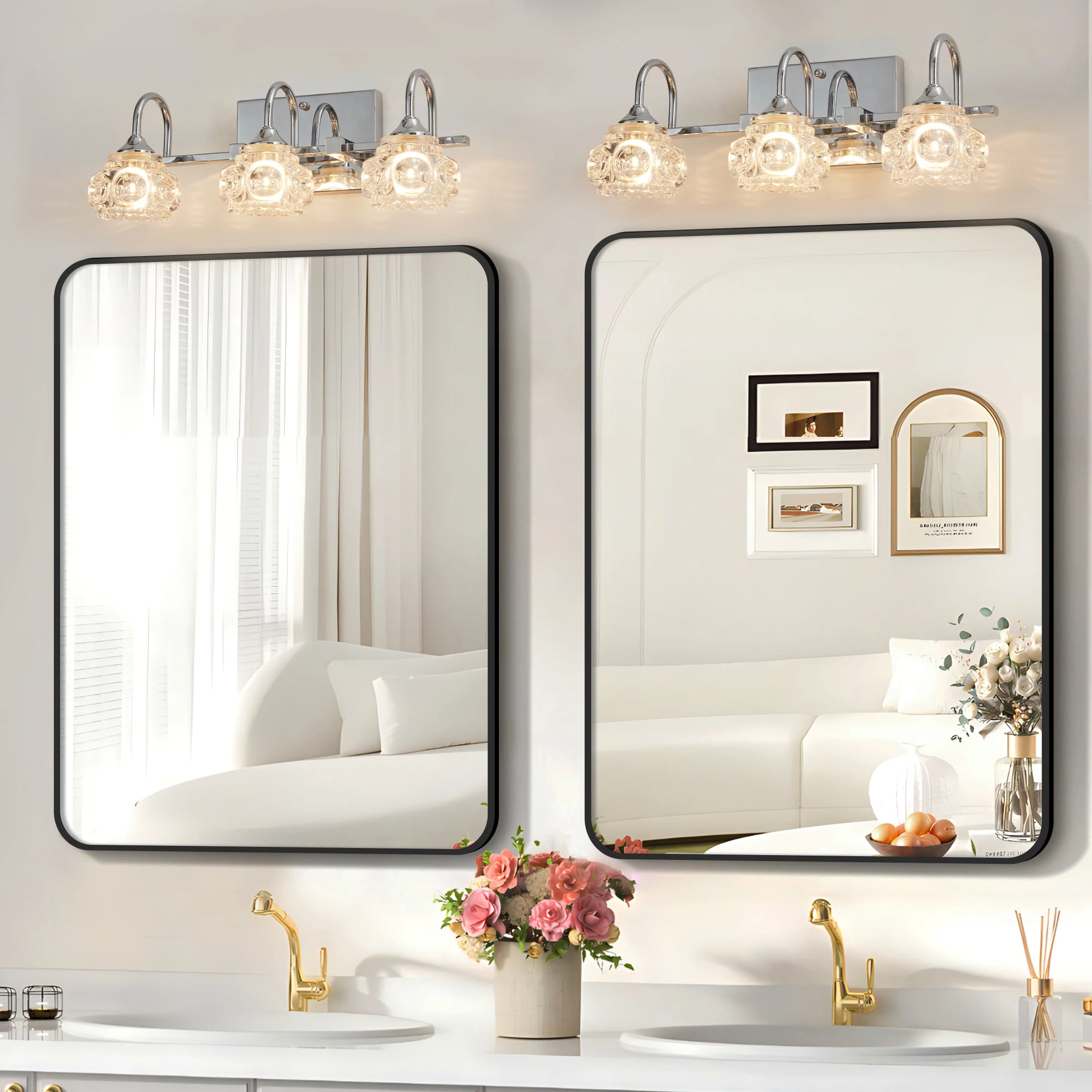 17" Brushed Nickel Finish Vintage Crystal Vanity Light – Elegant 3-Light Bathroom Mirror Fixture with Clear Glass Shades