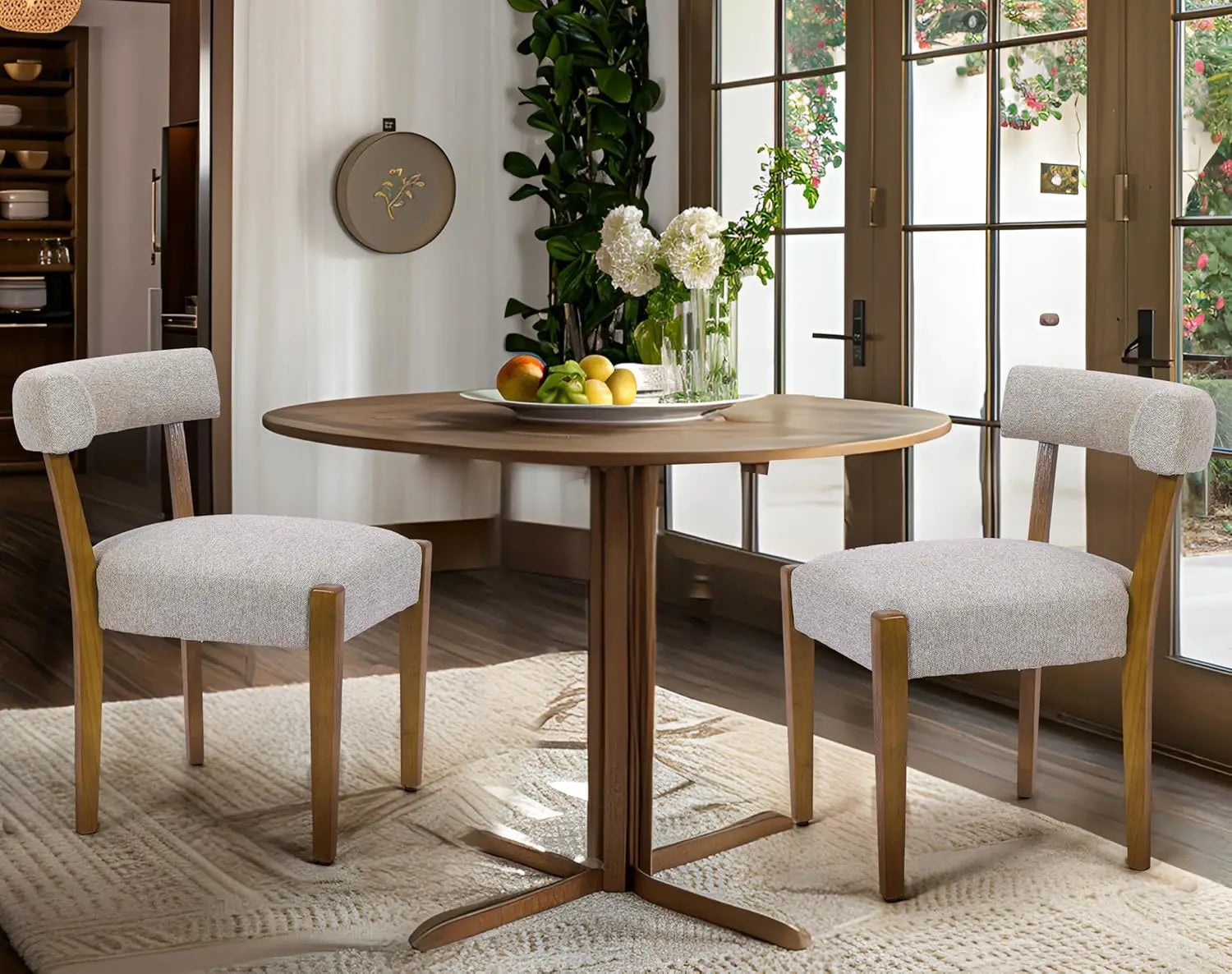 Wooden Dining Chairs, Set of 4, Upholstered Linen Fabric
