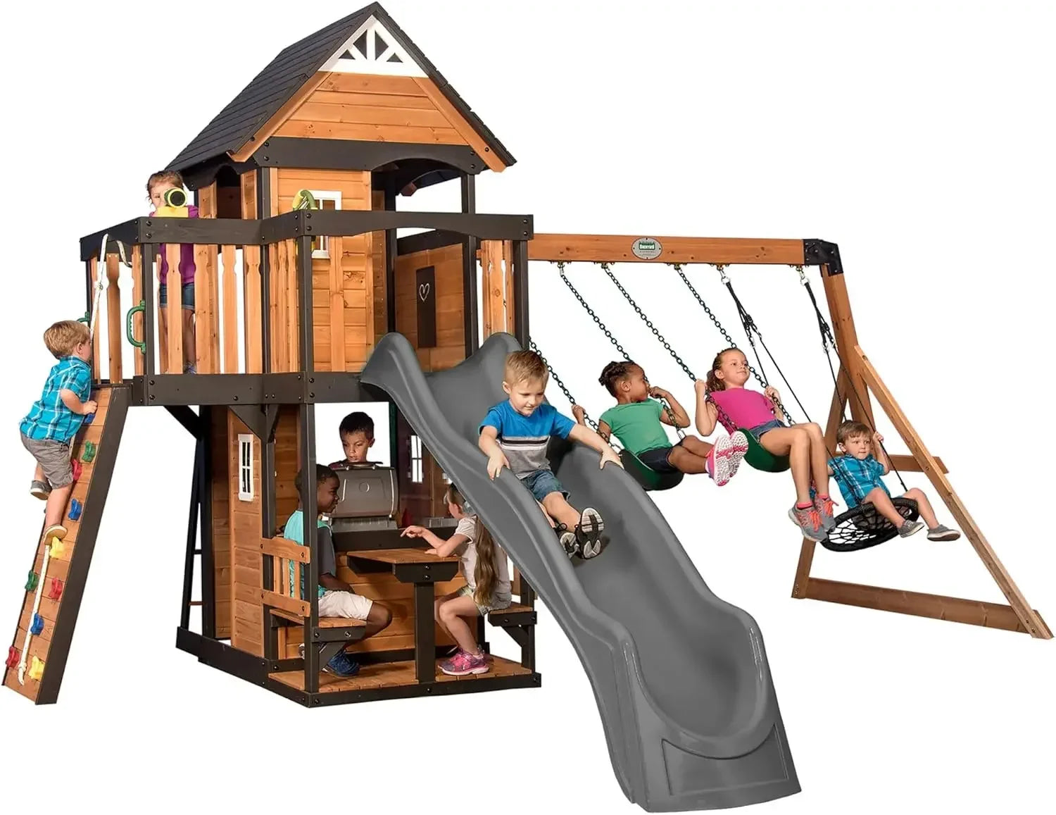 Cedar Wood Swing Set with Clubhouse