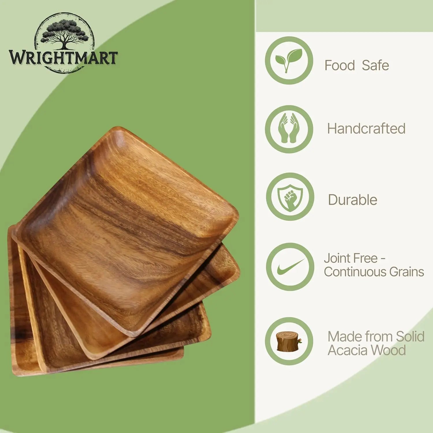 Acacia Wooden Plates – Set of 4, 10-Inch Square Rustic Platters