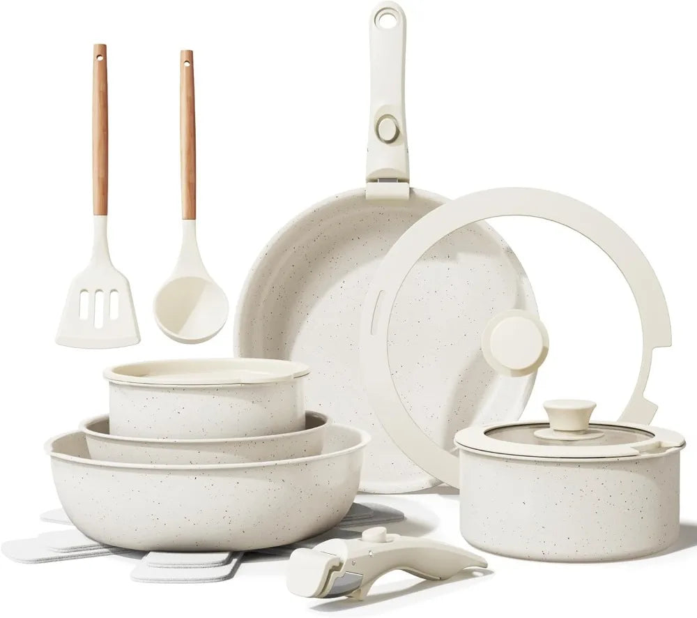 17-Piece Ceramic Nonstick Cookware Set with Removable Handles, Induction Compatible