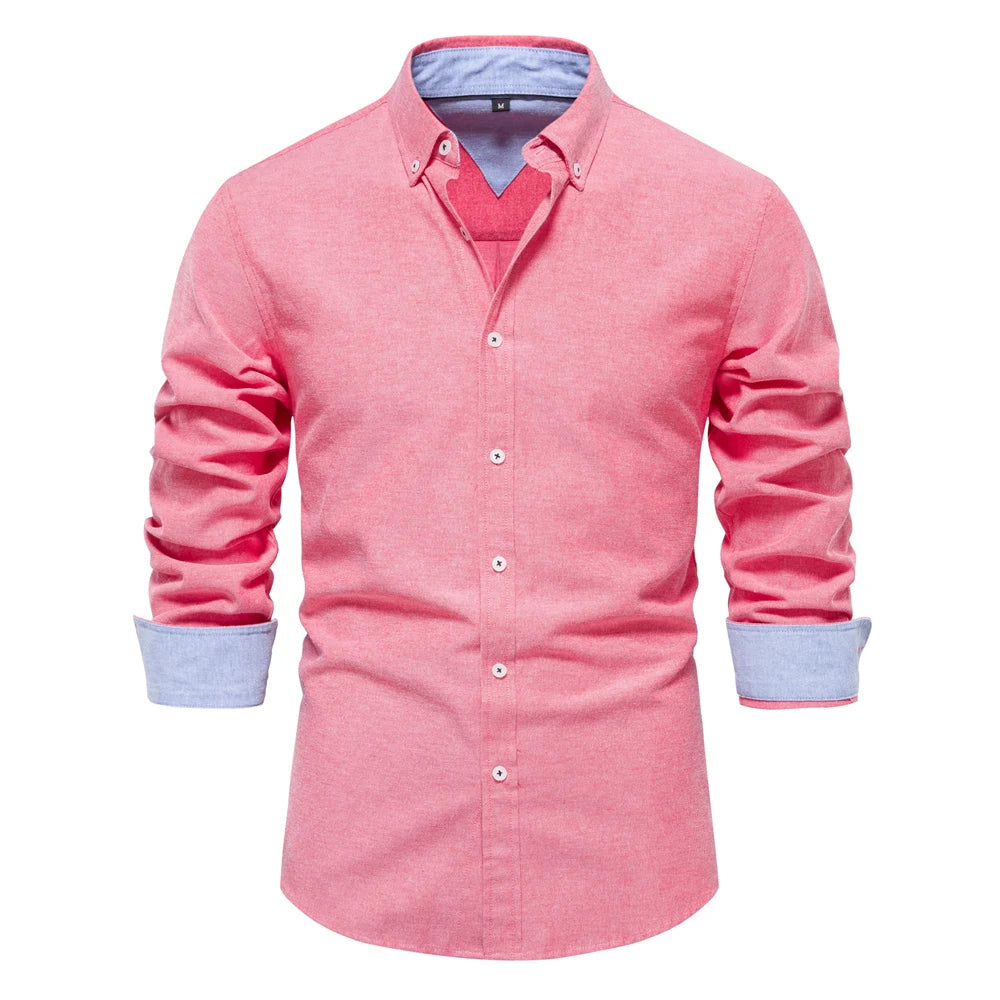 Men's Autumn Cotton Oxford Long Sleeve Shirt – Button Down, Versatile