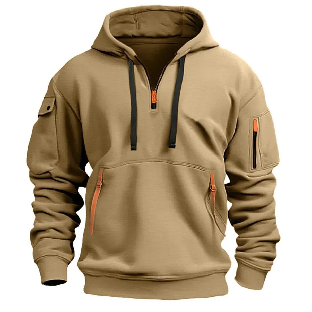 Plus Size Multi-Pocket Zipper Fleece Pullover Hooded Sweatshirt - Unisex