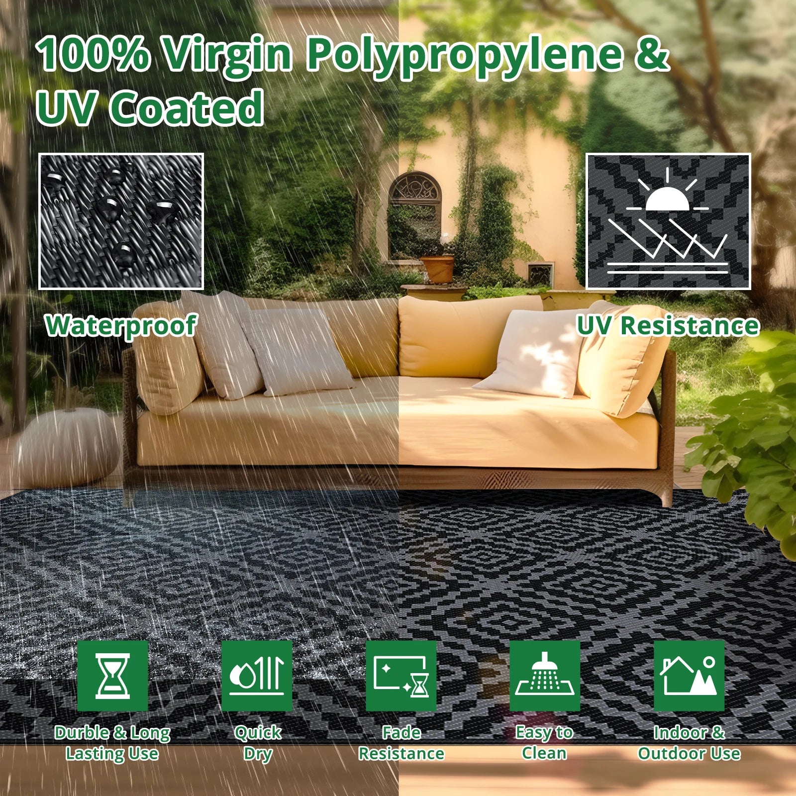 Outdoor Camping Rug 6x9FT – Waterproof, Reversible, and Built to Last
