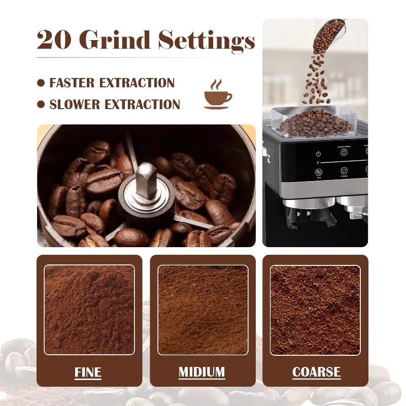 Espresso Machine with Grinder, 20-Bar Semi-Automatic Coffee Maker