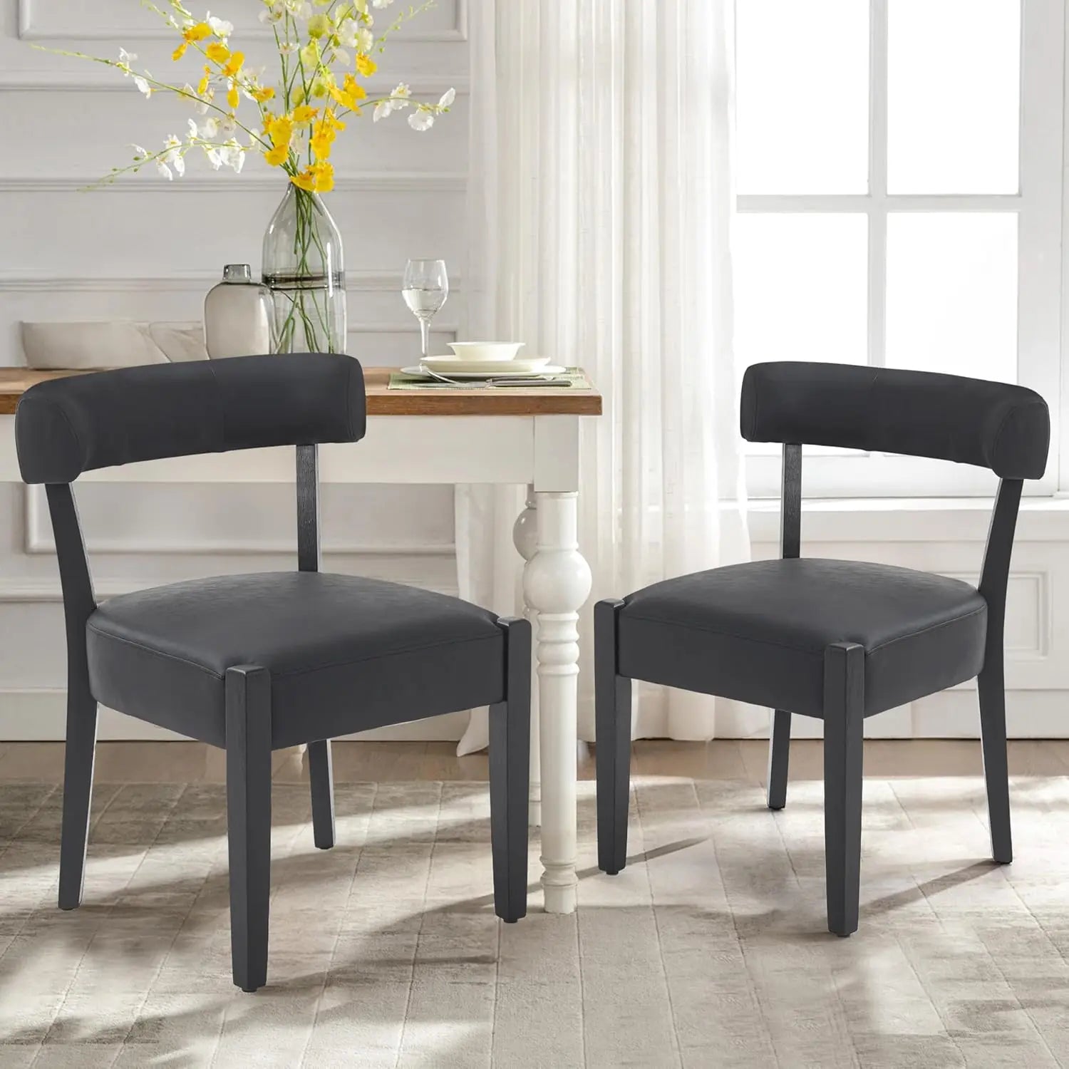 Wooden Dining Chairs, Set of 4, Upholstered Linen Fabric