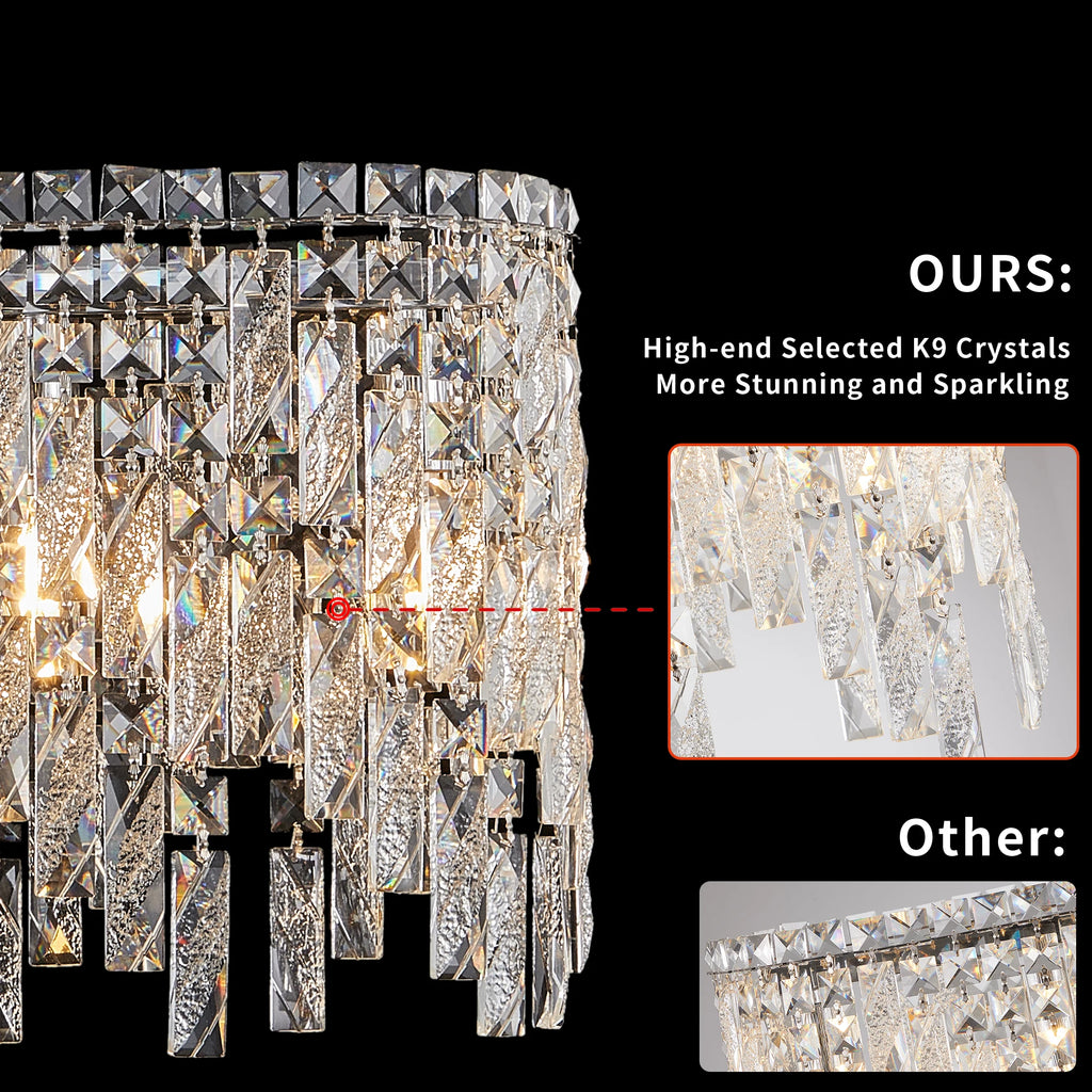 Silver Elegant Oval Crystal Chandelier with Reflective Hanging Crystals