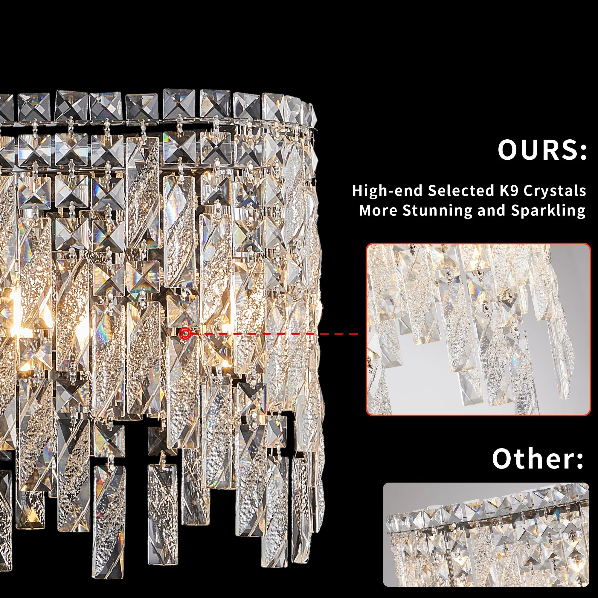 Silver Elegant Oval Crystal Chandelier with Reflective Hanging Crystals