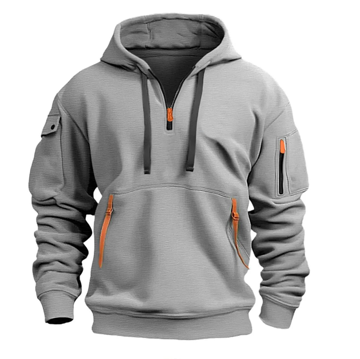 Plus Size Multi-Pocket Zipper Fleece Pullover Hooded Sweatshirt - Unisex