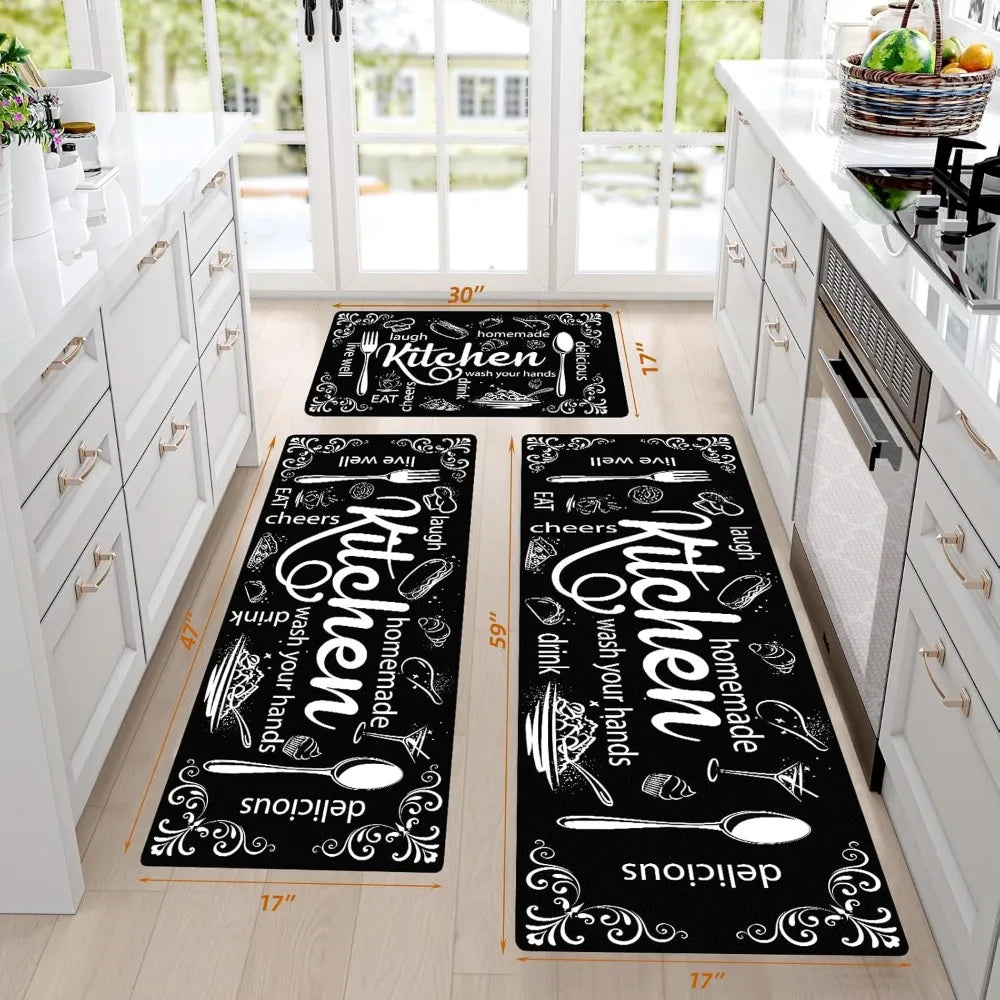 Farmhouse Kitchen Floor Mats – Non-Slip Washable 3-Piece Set
