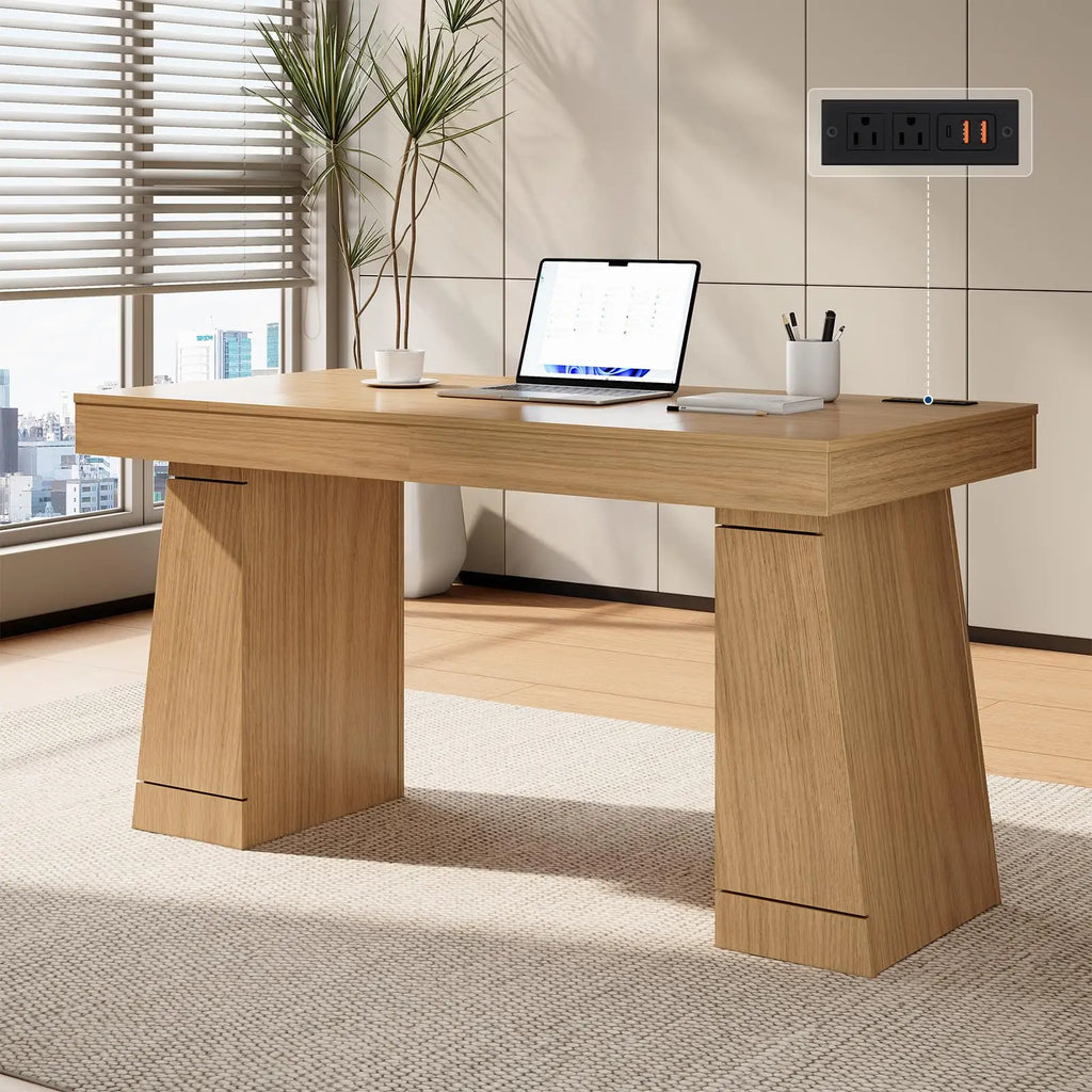 Executive Desk with Power Outlets & Hidden Cabinet