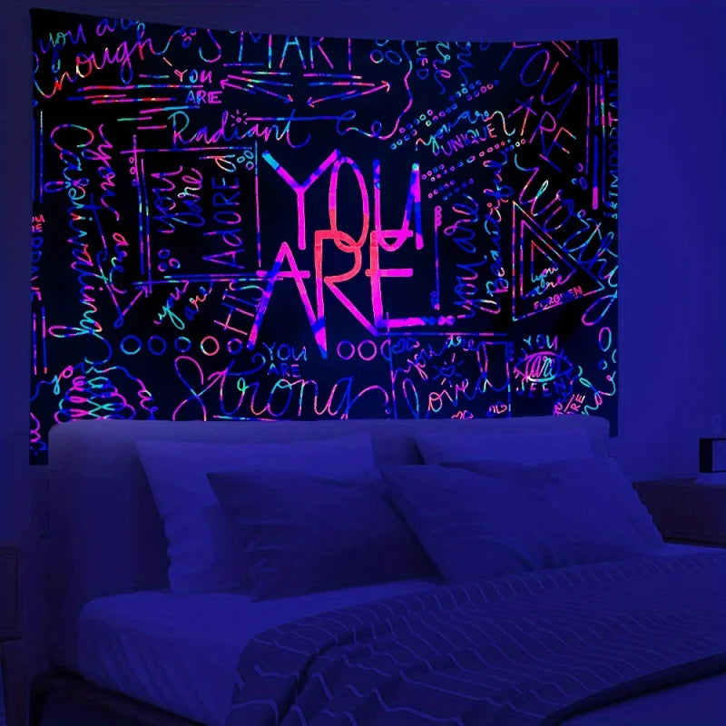 1pc Colorful “You Are” Fluorescent Tapestry – Inspirational Blacklight Wall Hanging