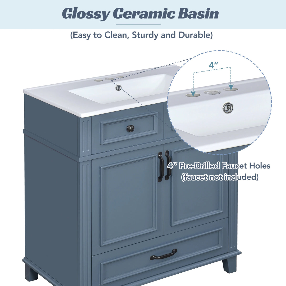 30" Solid Wood Bathroom Vanity with Ceramic Sink
