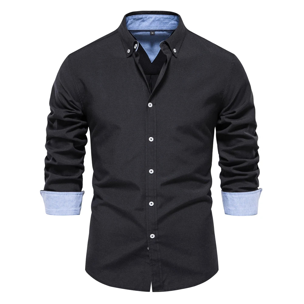 Men's Autumn Cotton Oxford Long Sleeve Shirt – Button Down, Versatile