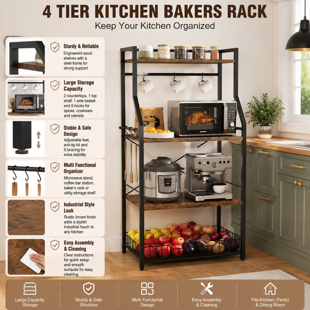 4-Tier Kitchen Bakers Rack & Coffee Bar Station