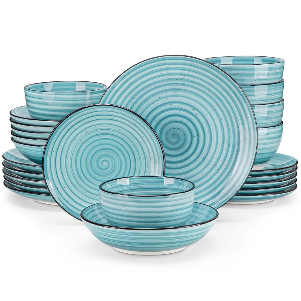 24-Piece Blue Handpainted Spiral Dinnerware Set