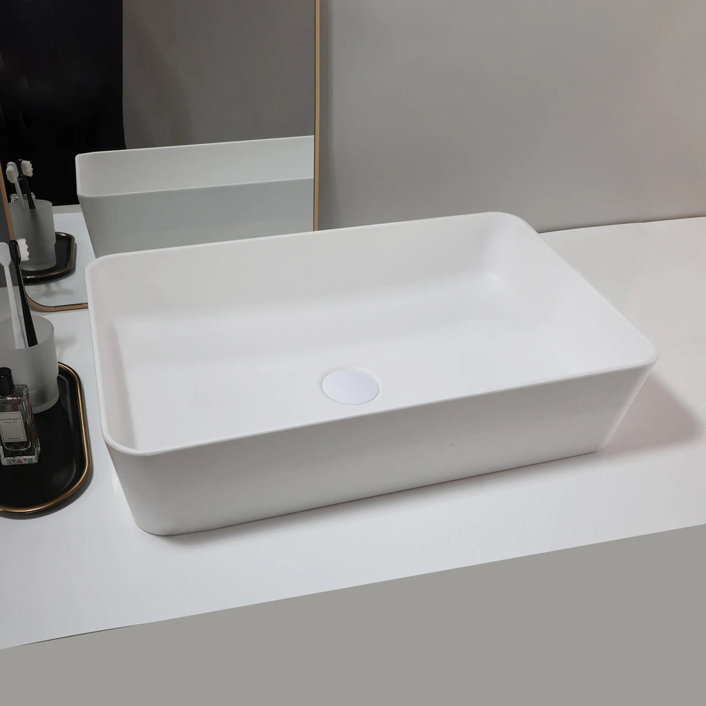 22" Rectangle Stone Resin Sink without Faucet, Above Counter