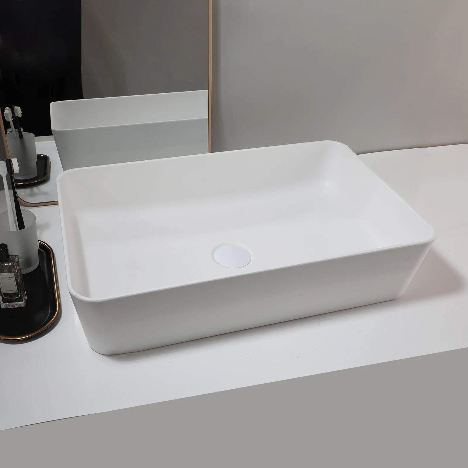 22" Rectangle Stone Resin Sink without Faucet, Above Counter