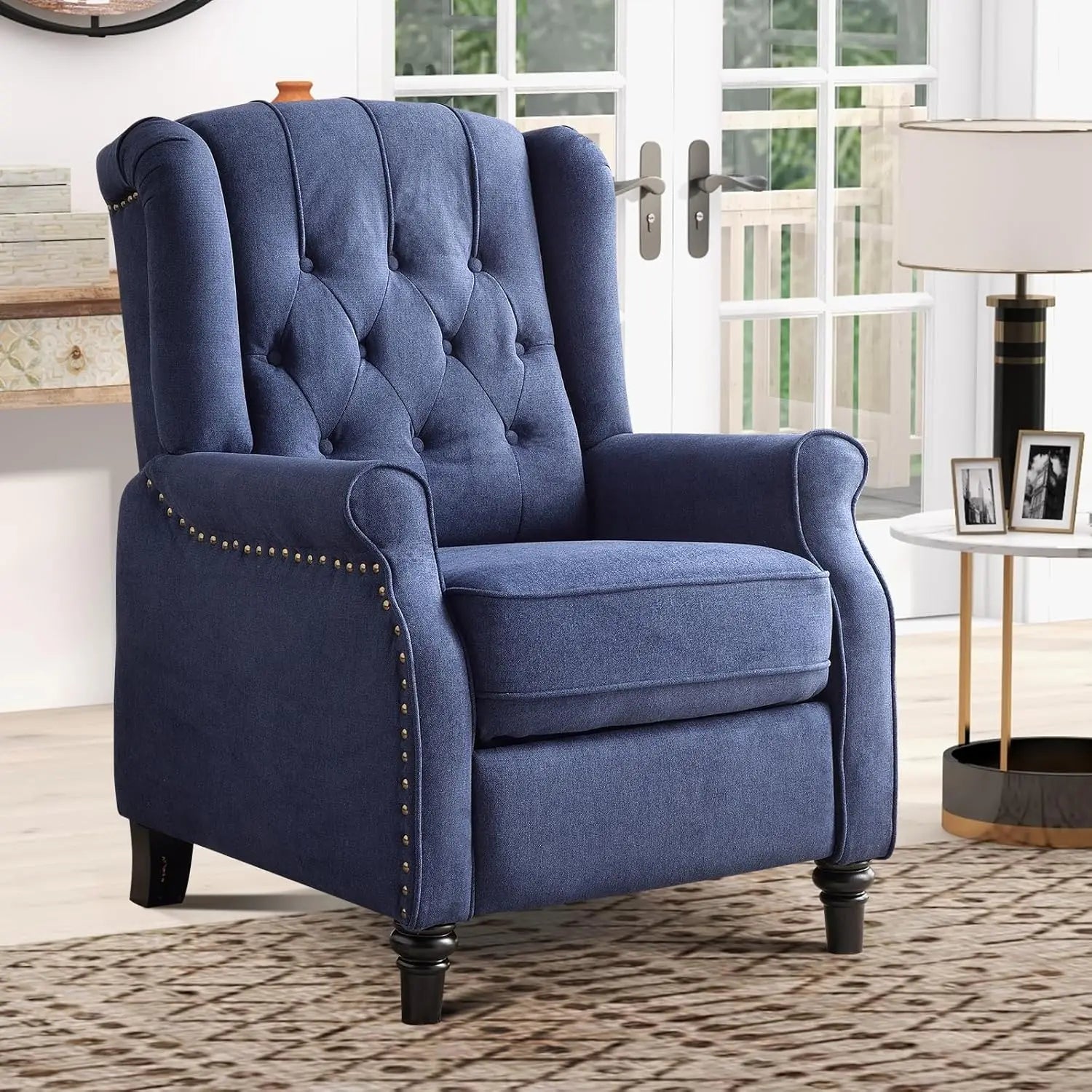 Push Back Recliner Lounge Chair, Fabric with Padded Seat