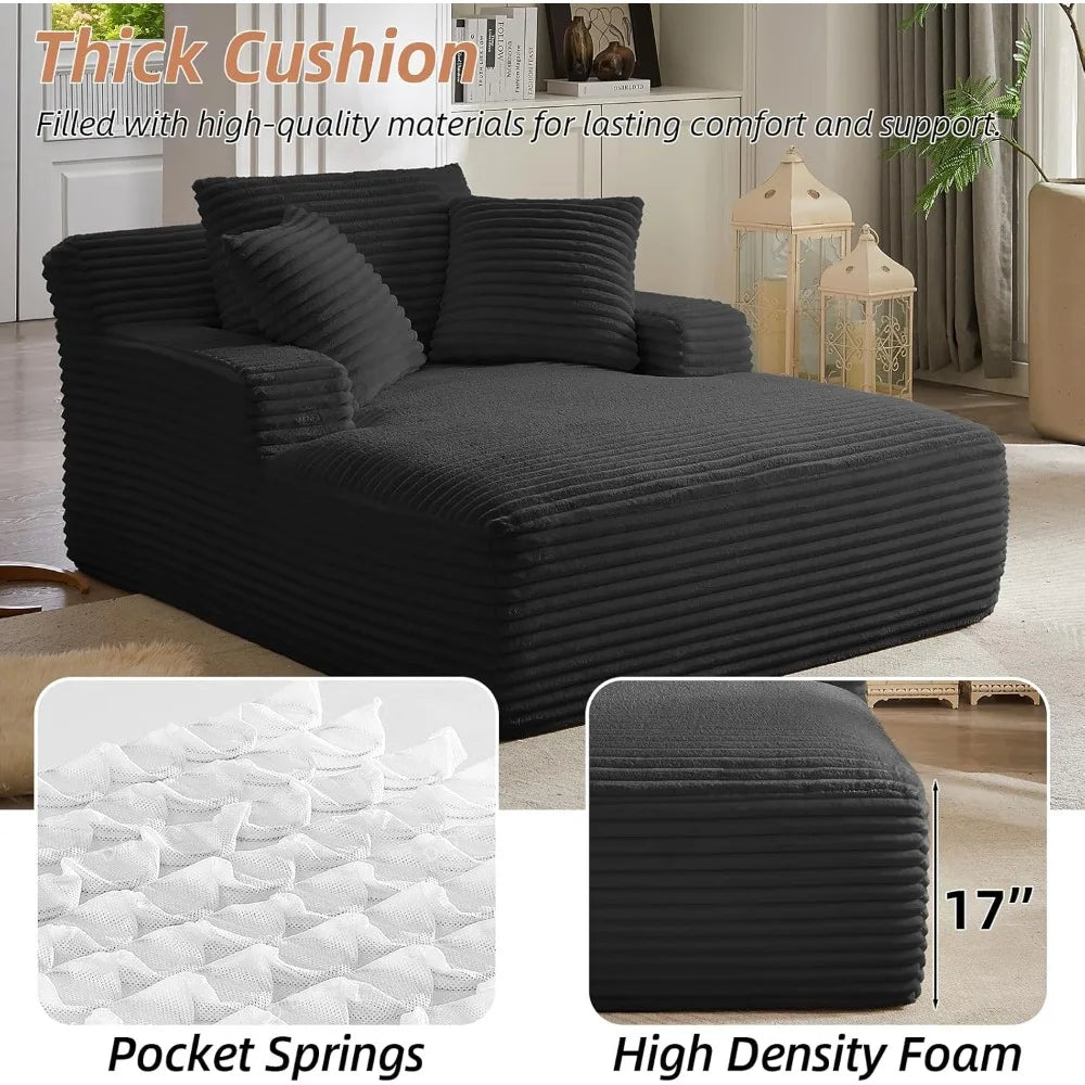 Oversized Corduroy Chaise Lounge Chair with Sofa Bed & Throw Pillows