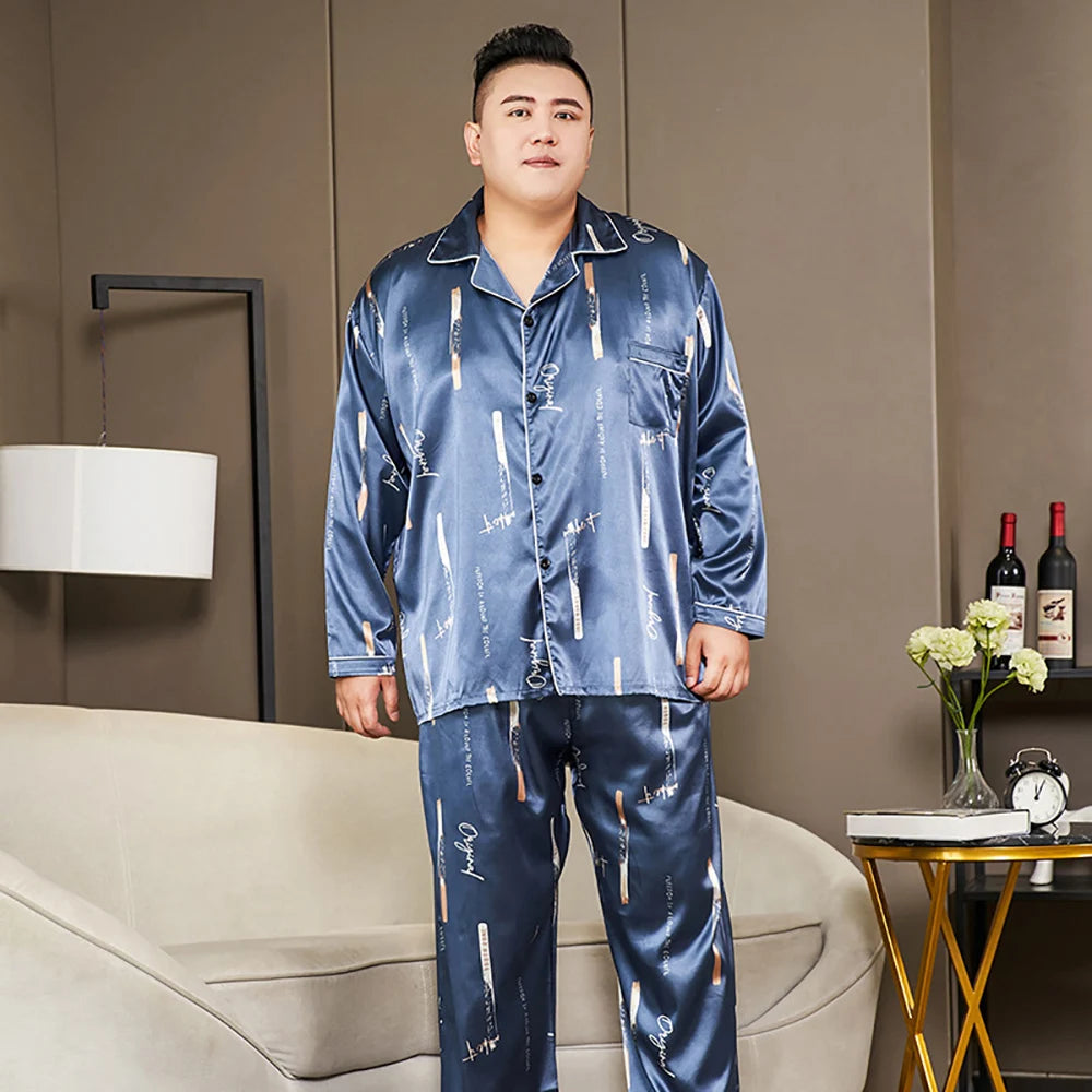 Plus Size Men’s Ice Silk Satin Pajama Set – Cool, Casual & Luxurious Sleepwear
