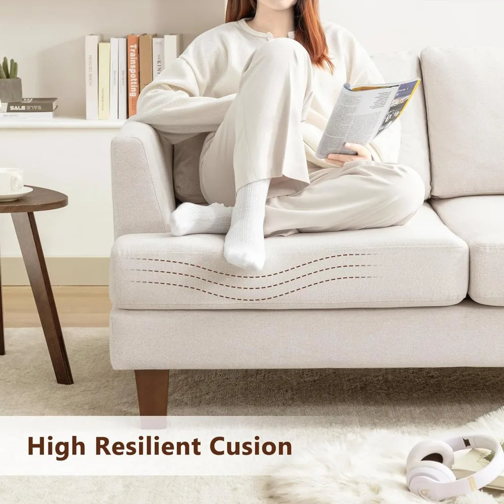 89" 3-Seated Comfy Couch with Deep Seats, Mid-Century Modern Upholstered