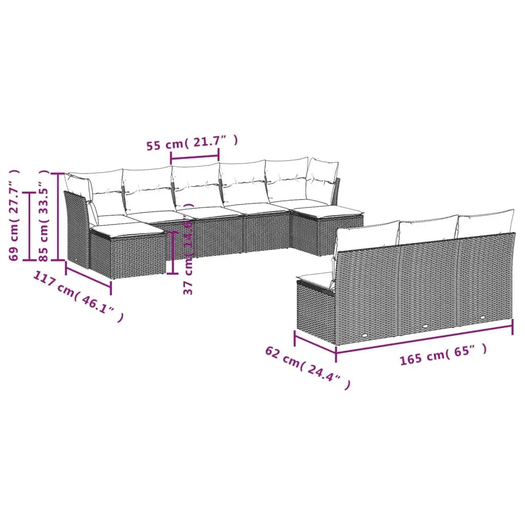Adjustable Feet 10-Piece Black PE Rattan Garden Sofa Set – Comfortable & Stylish Outdoor Seating