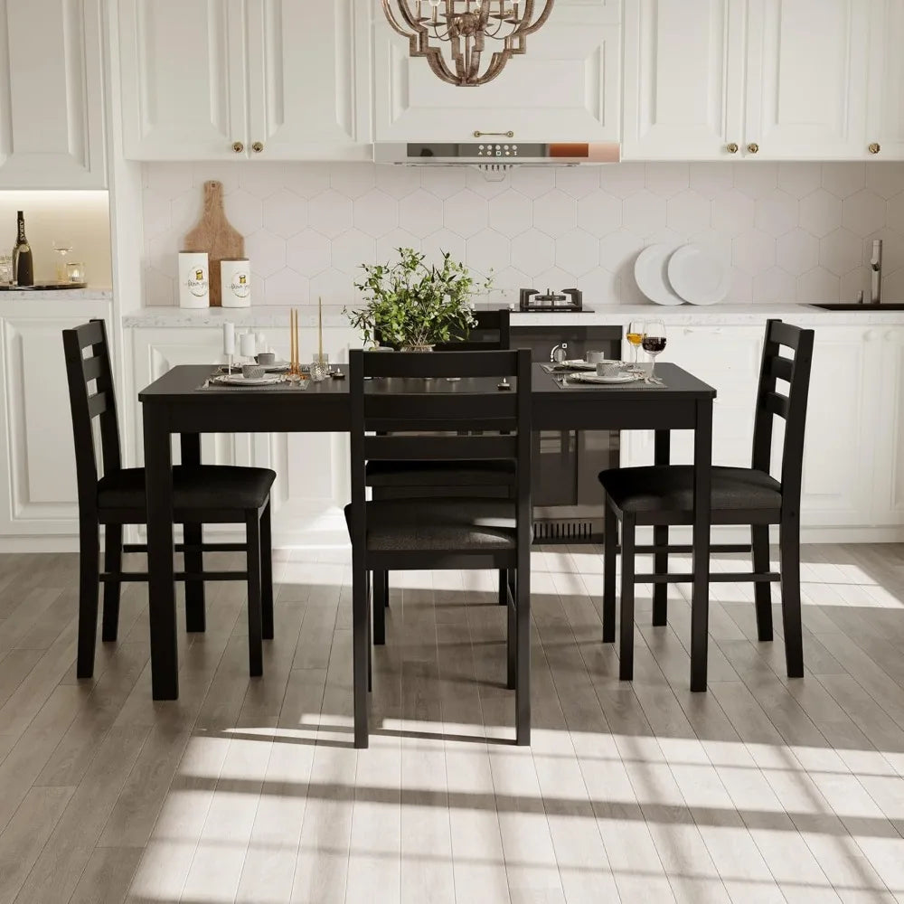 Solid Wood Indoor Modern Rectangular Dining Table Set with Cushioned Chairs