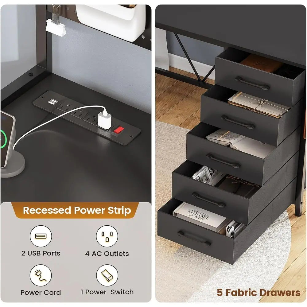 L-Shaped Gaming Desk with Hutch, Storage Shelves, Pegboard & LED Lights
