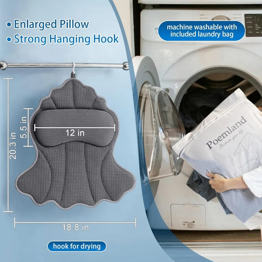 Luxury Bath Pillow with 4D Mesh Design, Ergonomic Support, Suction Cups