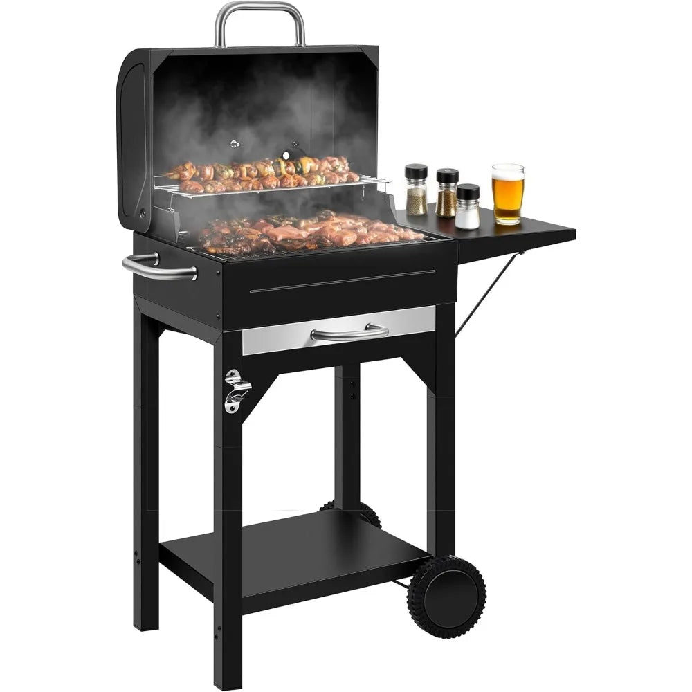 Sturdy Outdoor BBQ Grill with Offset Firebox – Heavy Duty Charcoal Smoker Combo