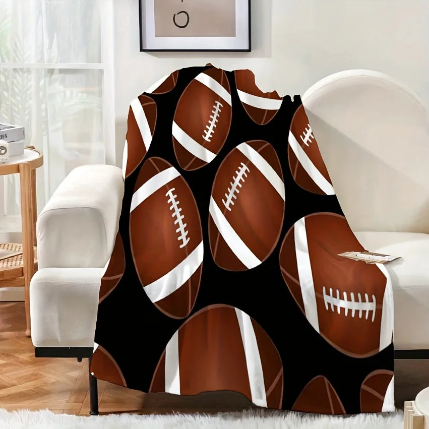 Soft All-Season Rugby-Themed Flannel Blanket – American Football Pattern